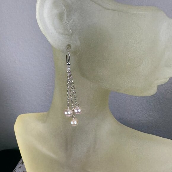 NEW Sterling Silver and Genuine Pearl Dangling Earrings - Picture 1 of 6
